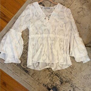 Two Sisters White Lace Blouse with Bell Sleeves